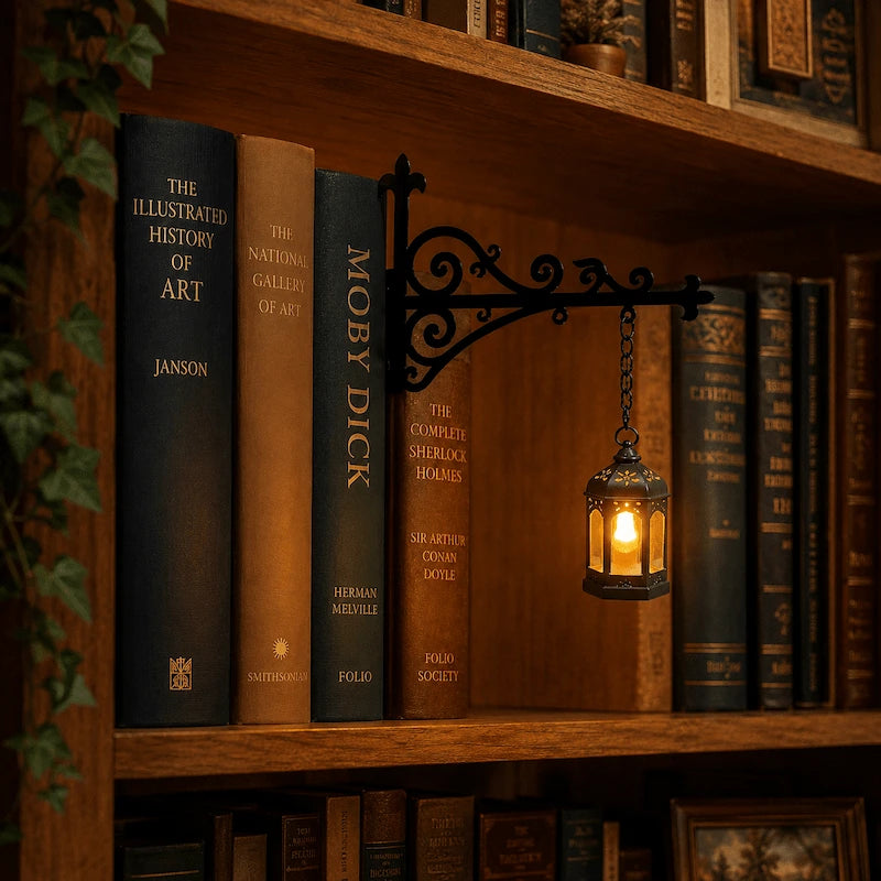 Bücherregalleuchte | Schmiedeeiserne Halterung, Miniatur-Pendelleuchte 2