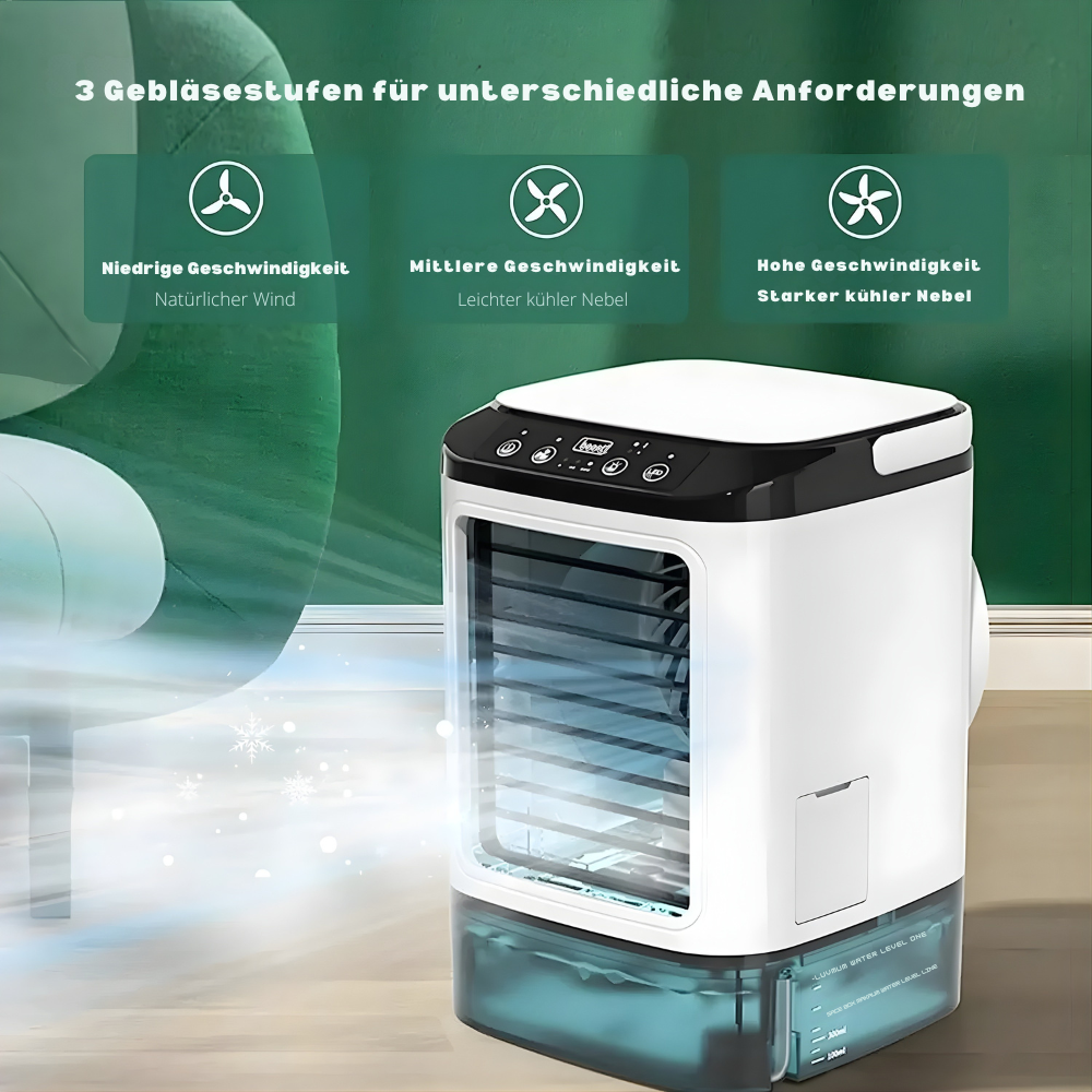 Tragbare Klimaanlage 3 Stufen mit Ultraschall-Kühlung – Leiser USB Tischventilator
