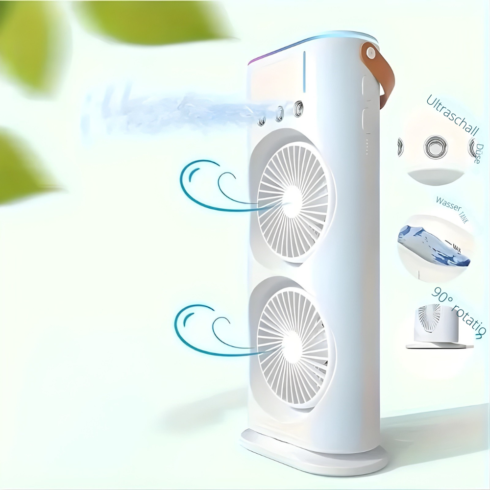 Tragbarer Ventilator | Doppelkopf-Design, USB-Ladefunktion