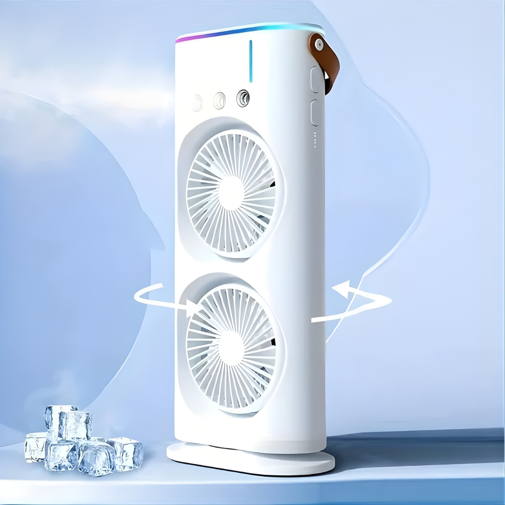 Tragbarer Ventilator | Doppelkopf-Design, USB-Ladefunktion