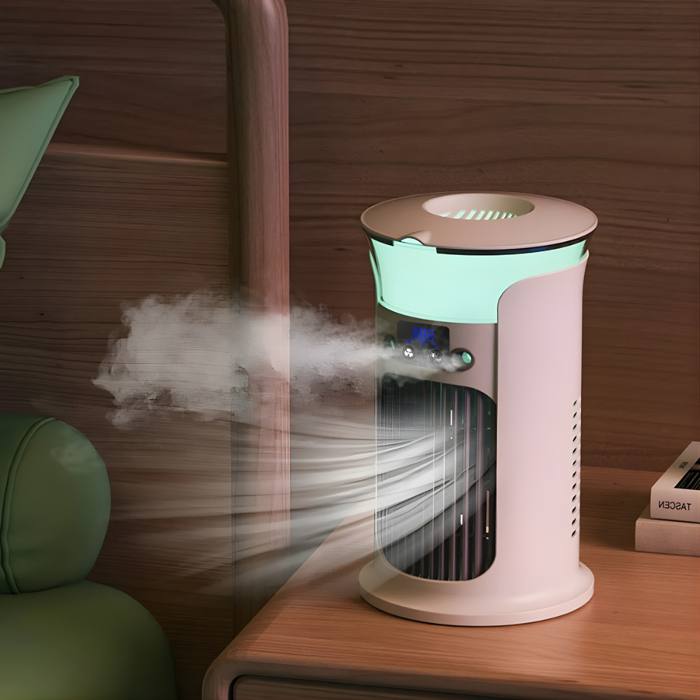Mini Ventilator | Integrierter Luftbefeuchter, LED-Beleuchtung
