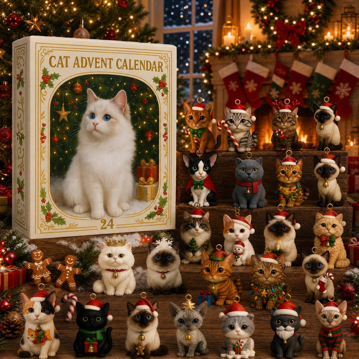 Adventskalender 2026 für Katzenliebhaber – 24 Katzenanhänger im 2D-Flachdesign