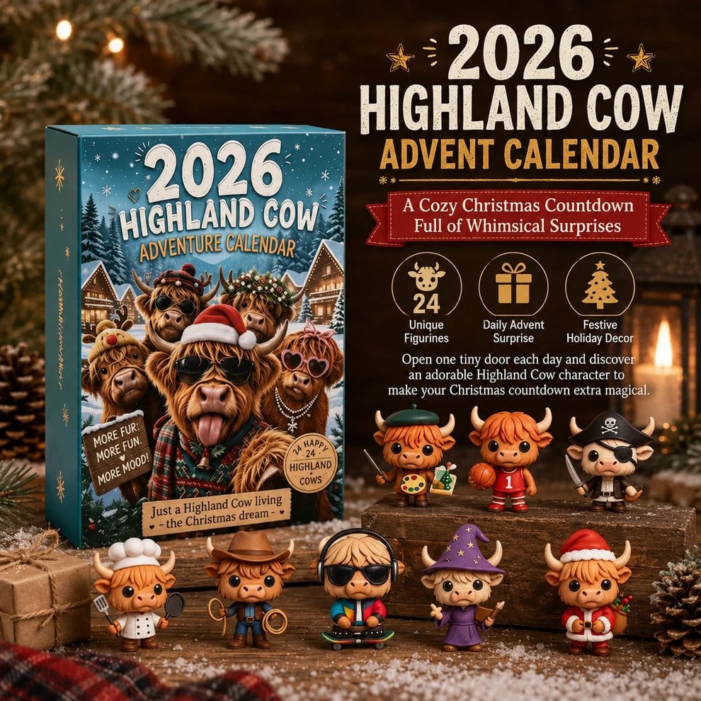Adventskalender Highland Rind 2026 mit 24 Figuren – Weihnachts Countdown