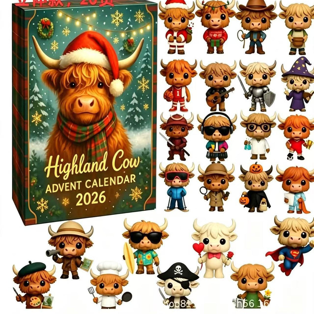 Adventskalender Highland Rind 2026 mit 24 Figuren – Weihnachts Countdown