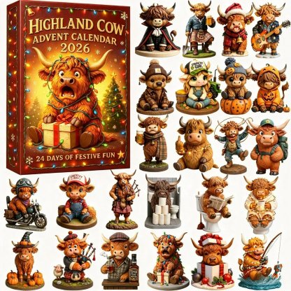 Adventskalender Highland Rind 2026 mit 24 Figuren – Weihnachts Countdown