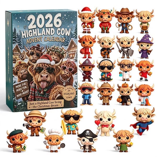 Adventskalender Highland Rind 2026 mit 24 Figuren – Weihnachts Countdown