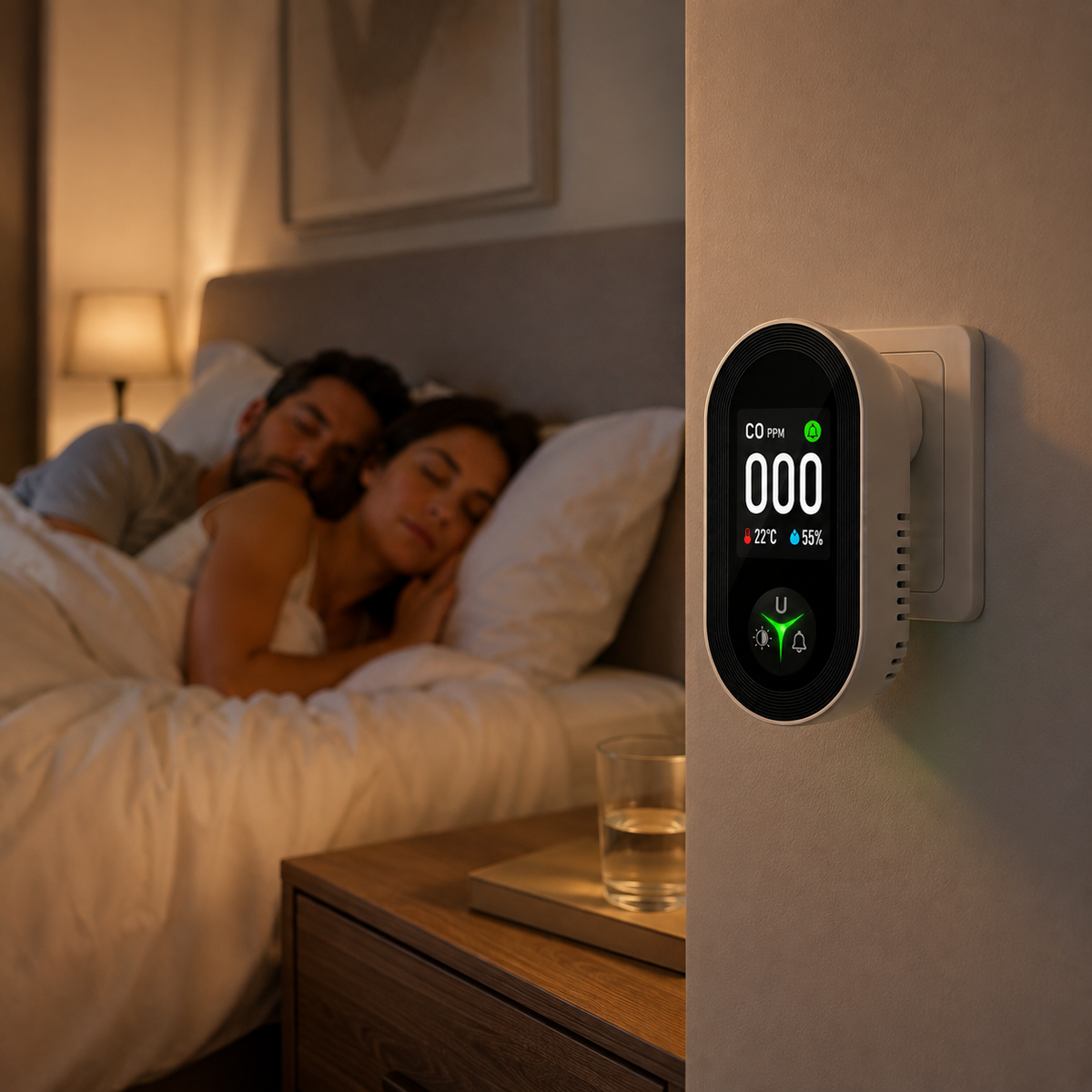 Kohlenmonoxid-Melder mit Digitalanzeige und EU-Stecker