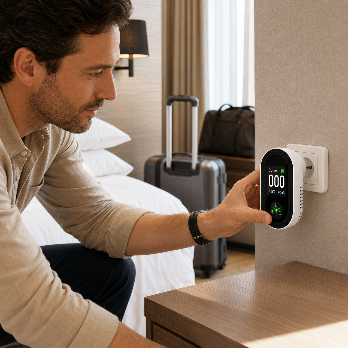 Kohlenmonoxid-Melder mit Digitalanzeige und EU-Stecker