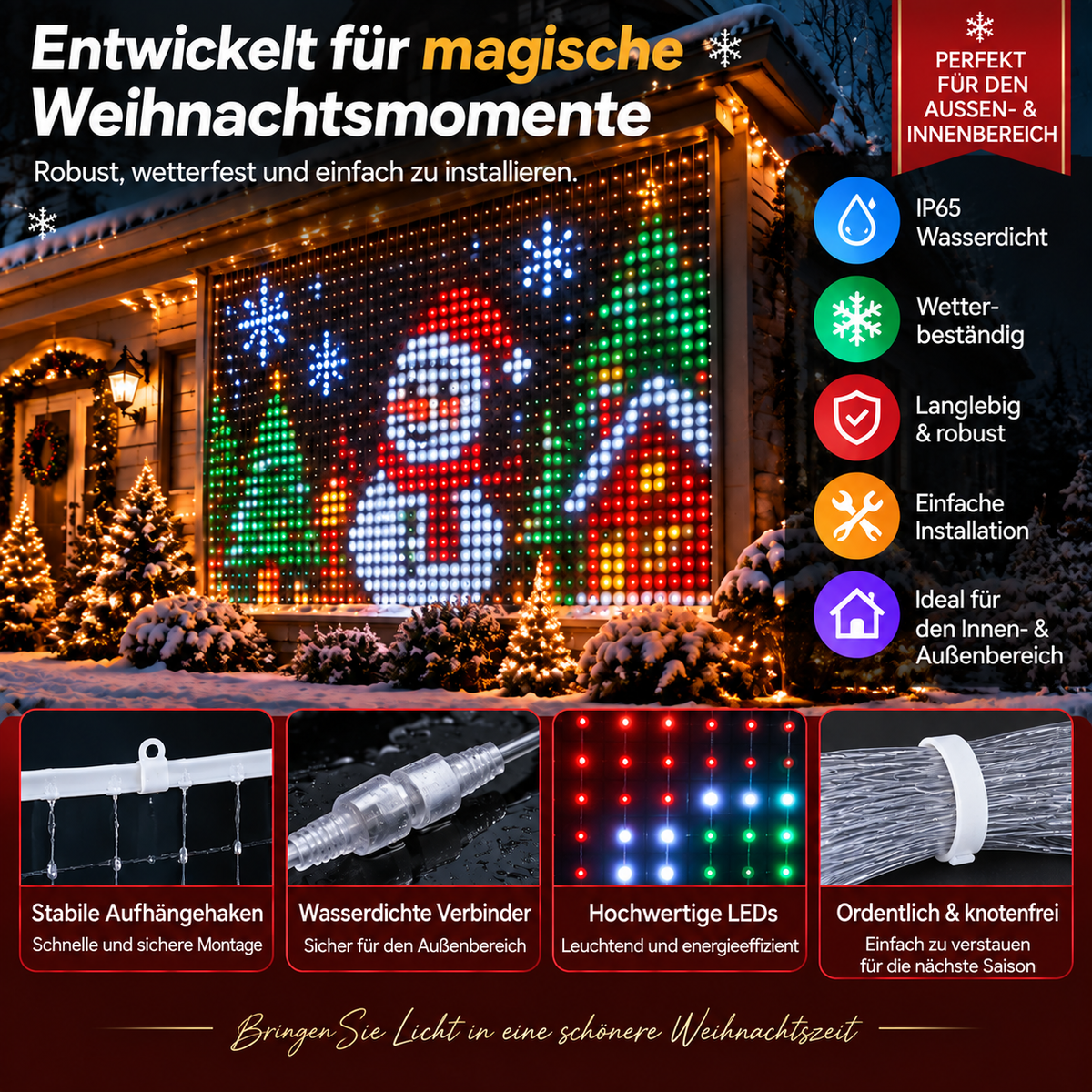 Intelligente RGB LED Pixel Vorhänge | App-gesteuerte Beleuchtung für Außenbereich Dekoration