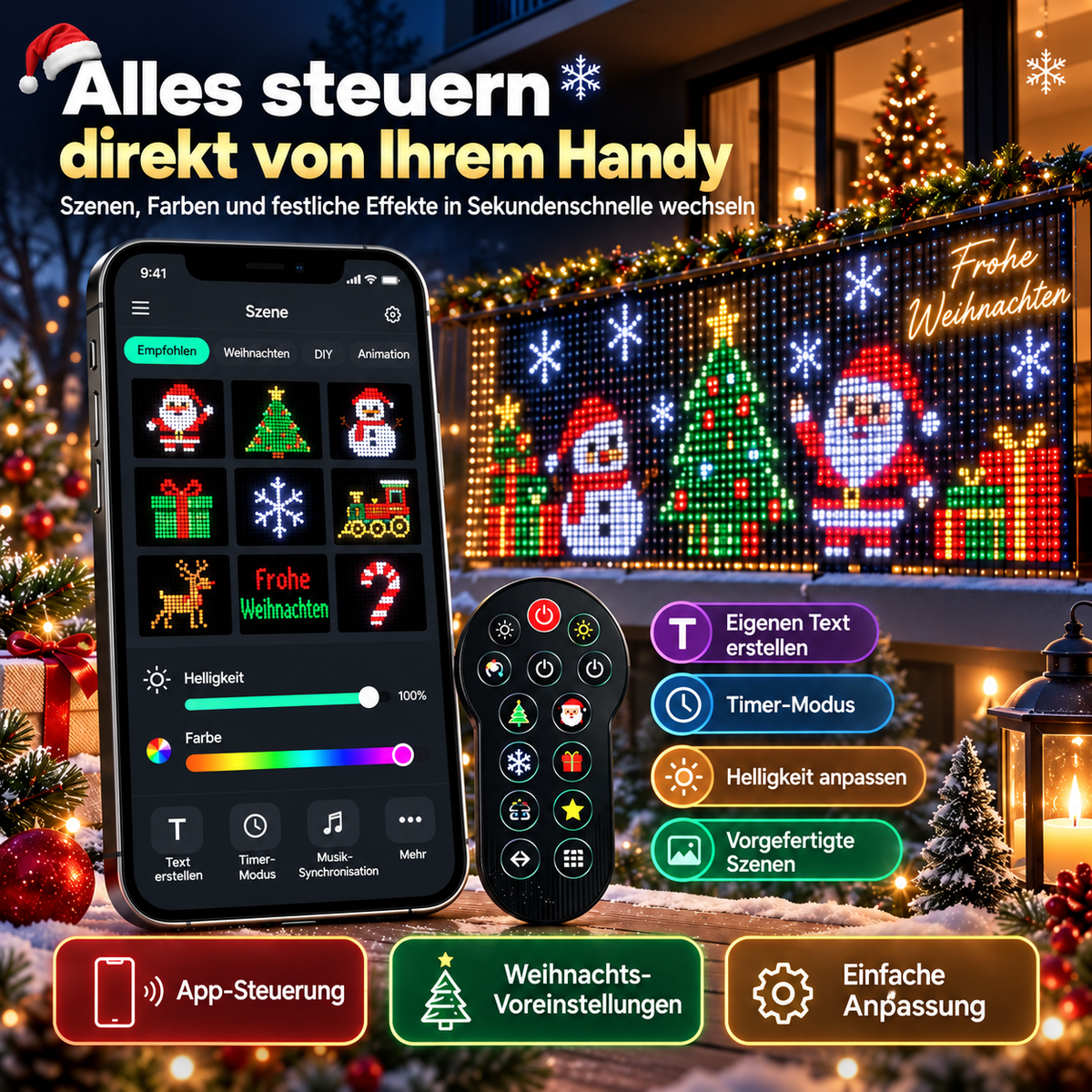 Intelligente RGB LED Pixel Vorhänge | App-gesteuerte Beleuchtung für Außenbereich Dekoration