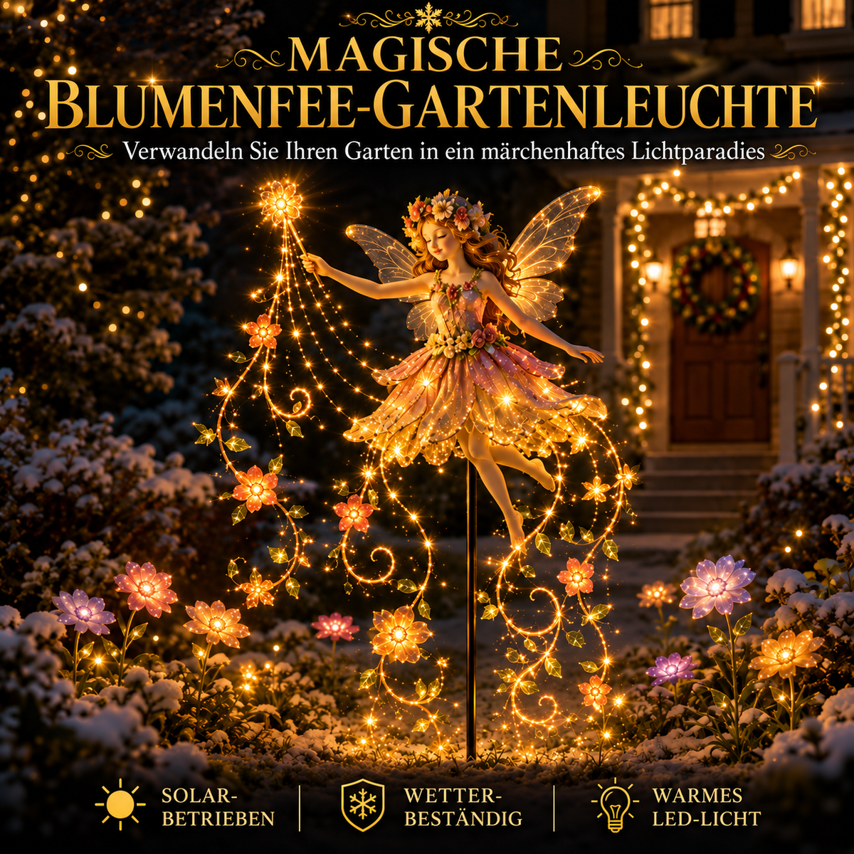 Solar-Gartenleuchte mit Blumenfee und LED-Lichtern – Weihnachtsbeleuchtung für den Außenbereich