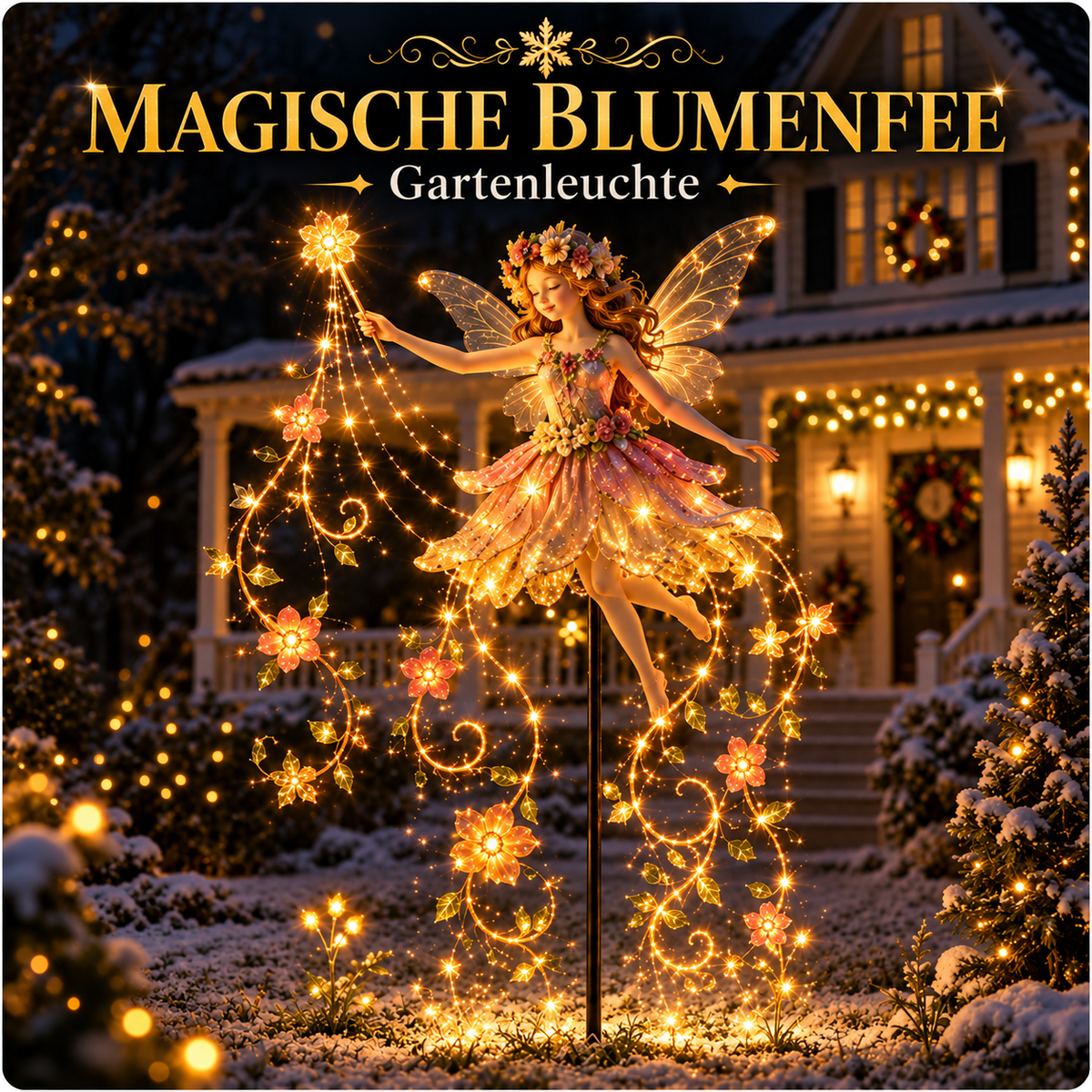 Solar-Gartenleuchte mit Blumenfee und LED-Lichtern – Weihnachtsbeleuchtung für den Außenbereich