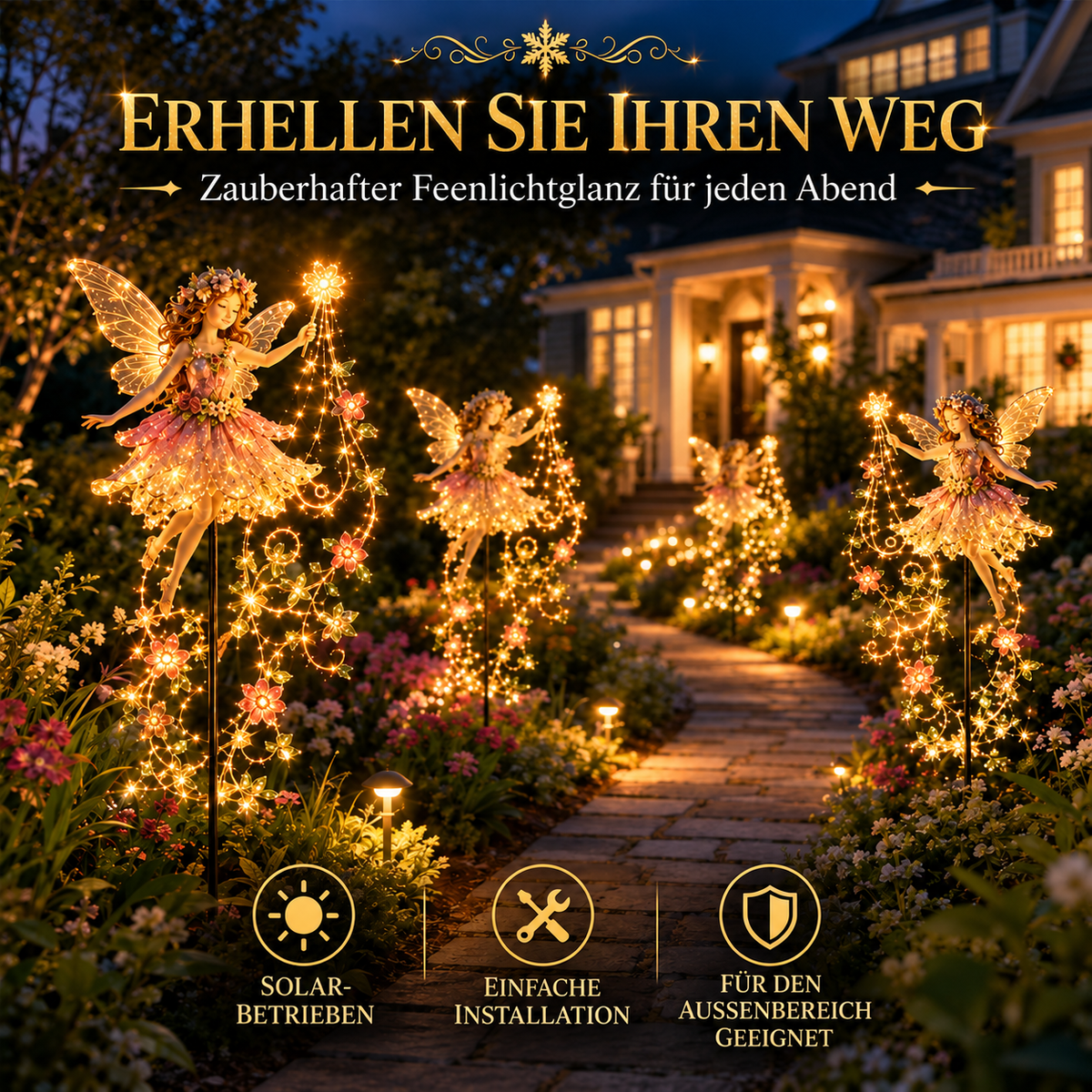 Solar-Gartenleuchte mit Blumenfee und LED-Lichtern – Weihnachtsbeleuchtung für den Außenbereich