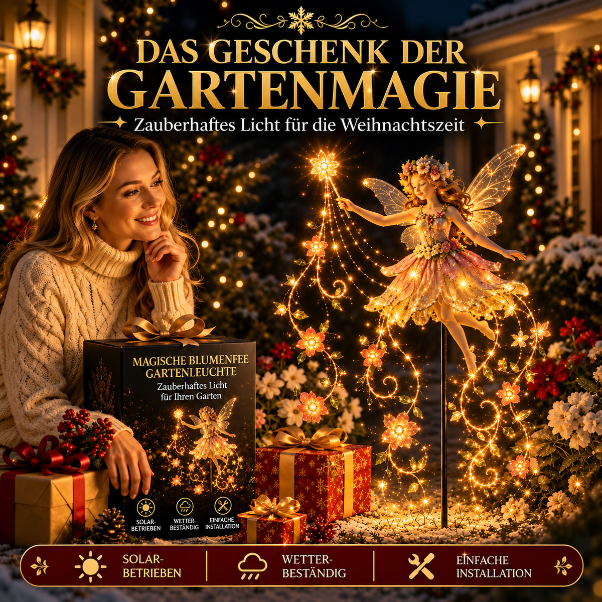 Solar-Gartenleuchte mit Blumenfee und LED-Lichtern – Weihnachtsbeleuchtung für den Außenbereich