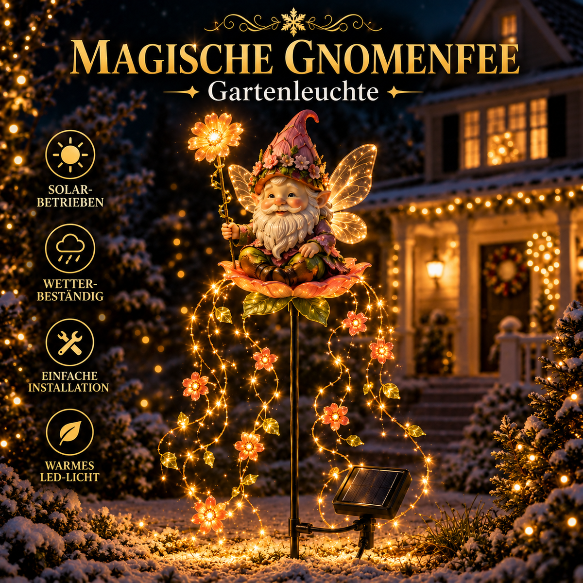 Solar-Gartenleuchte mit Blumenfee und LED-Lichtern – Weihnachtsbeleuchtung für den Außenbereich