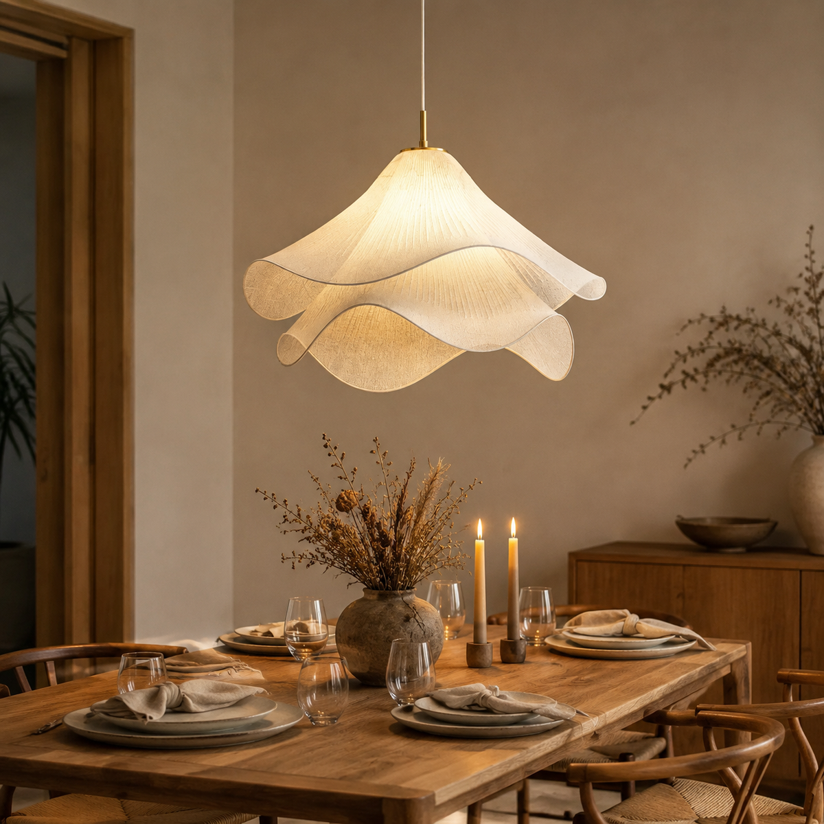 Pendelleuchte aus Stoff im Blütendesign