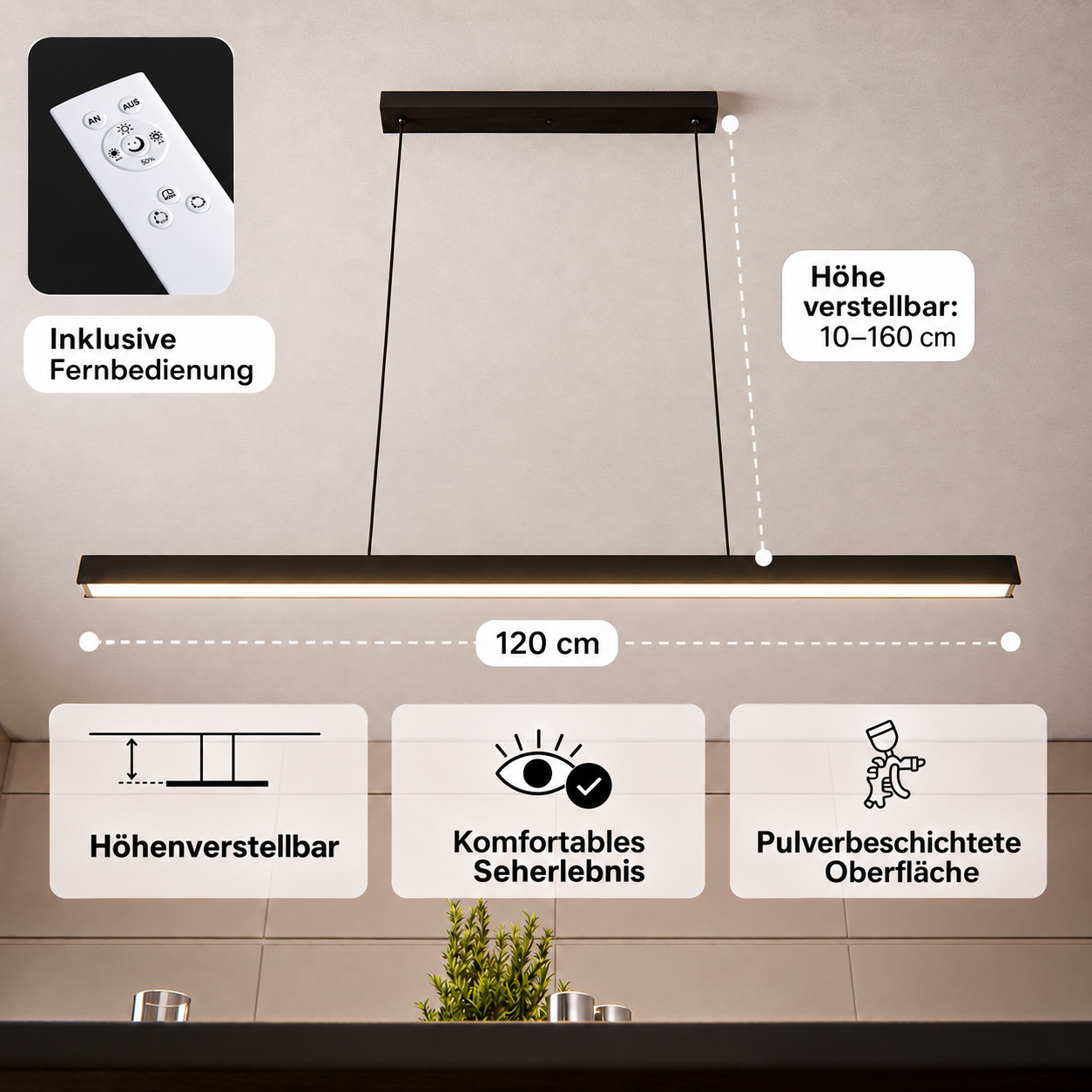 Pendelleuchte | Schlanke Silhouette, Höhenverstellbar