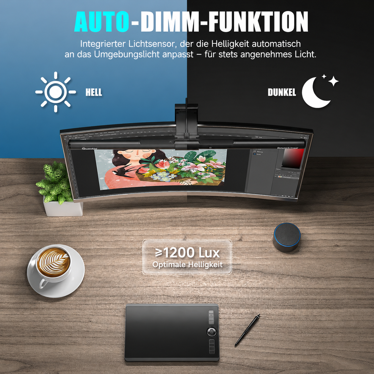 LED Lichtleiste | Beschwerter Clip, Automatische Dimmung