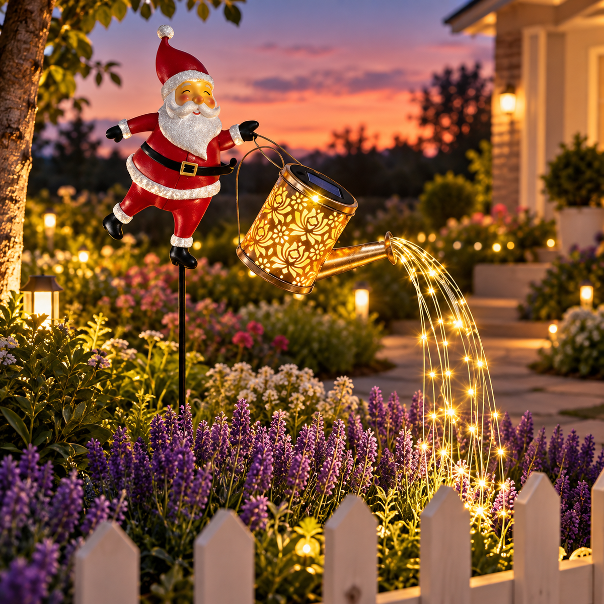 Solar Weihnachtsmann-Gartenleuchte mit Laterne und Erdspieß