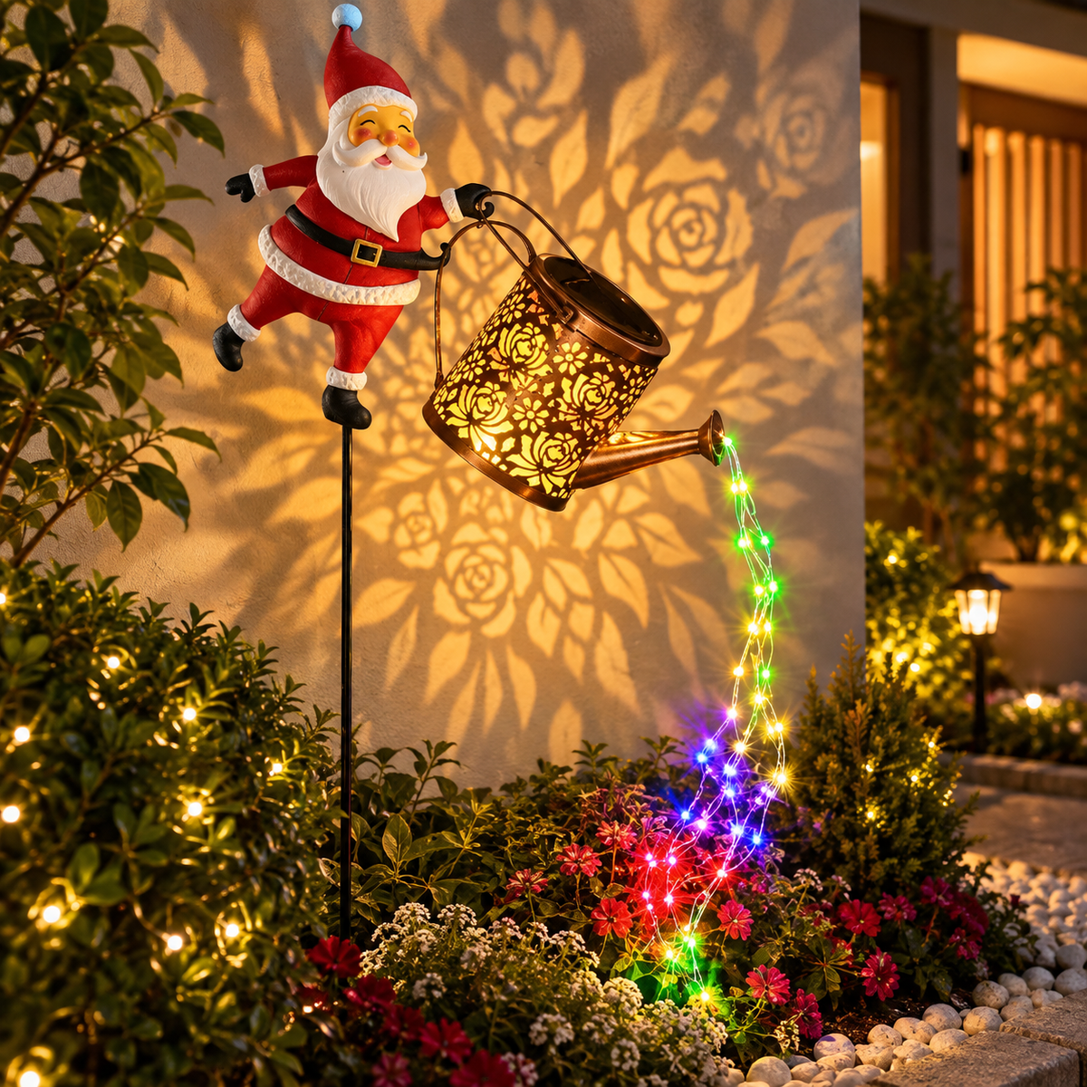 Solar Weihnachtsmann-Gartenleuchte mit Laterne und Erdspieß
