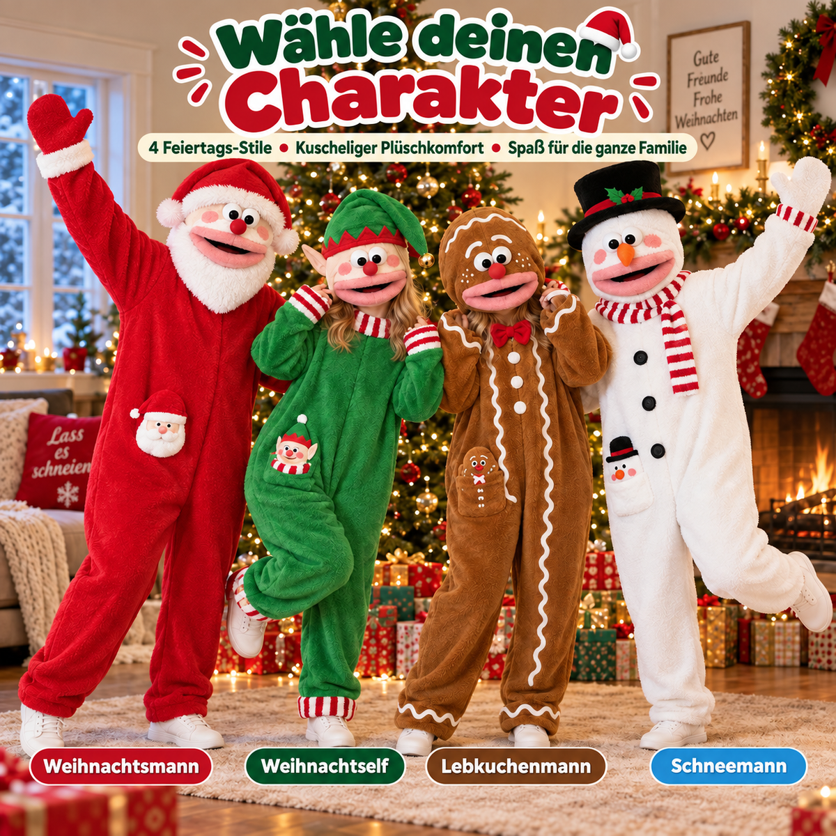 Weihnachtsplüschanzug mit Lustigem Mund | Übergroßes Familienkostüm