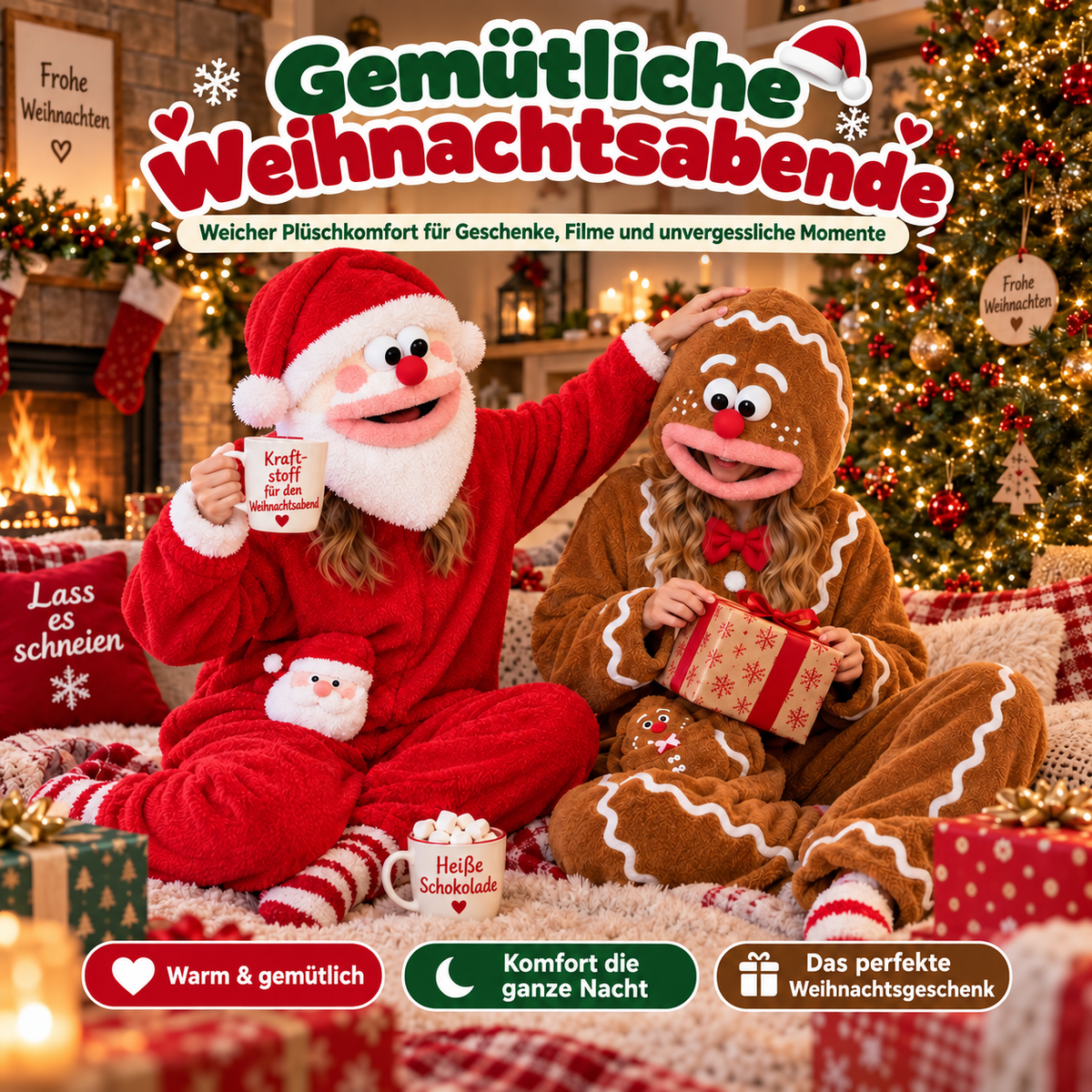 Weihnachtsplüschanzug mit Lustigem Mund | Übergroßes Familienkostüm