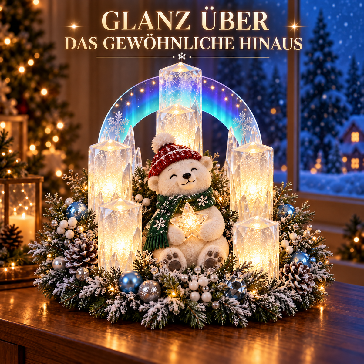 Leuchtende Weihnachtsdekoration mit Flammenloser Kerze