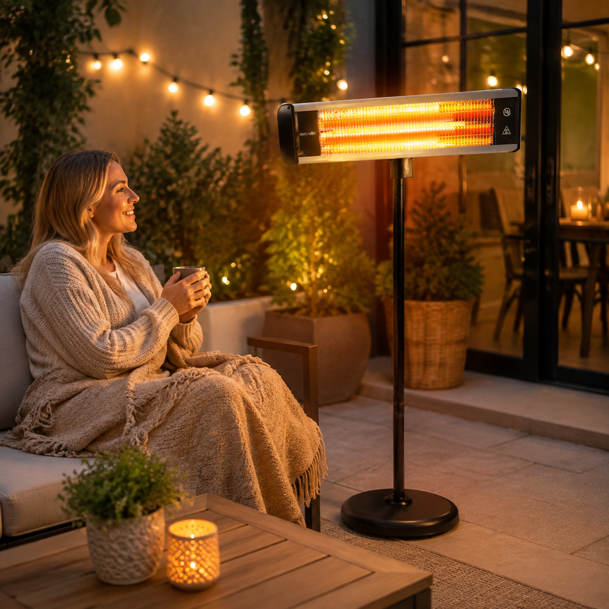 Infrarot-Terrassenheizer mit Fernbedienung, 1500W Standheizung für Innen- und Außenbereiche