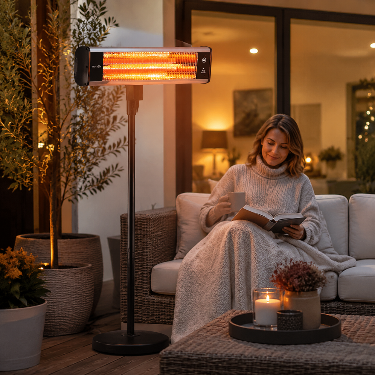 Infrarot-Terrassenheizer mit Fernbedienung, 1500W Standheizung für Innen- und Außenbereiche