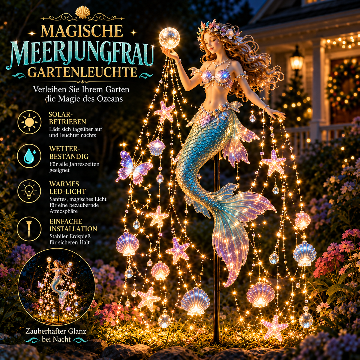 Solar-Gartenleuchte mit Blumenfee und LED-Lichtern – Weihnachtsbeleuchtung für den Außenbereich