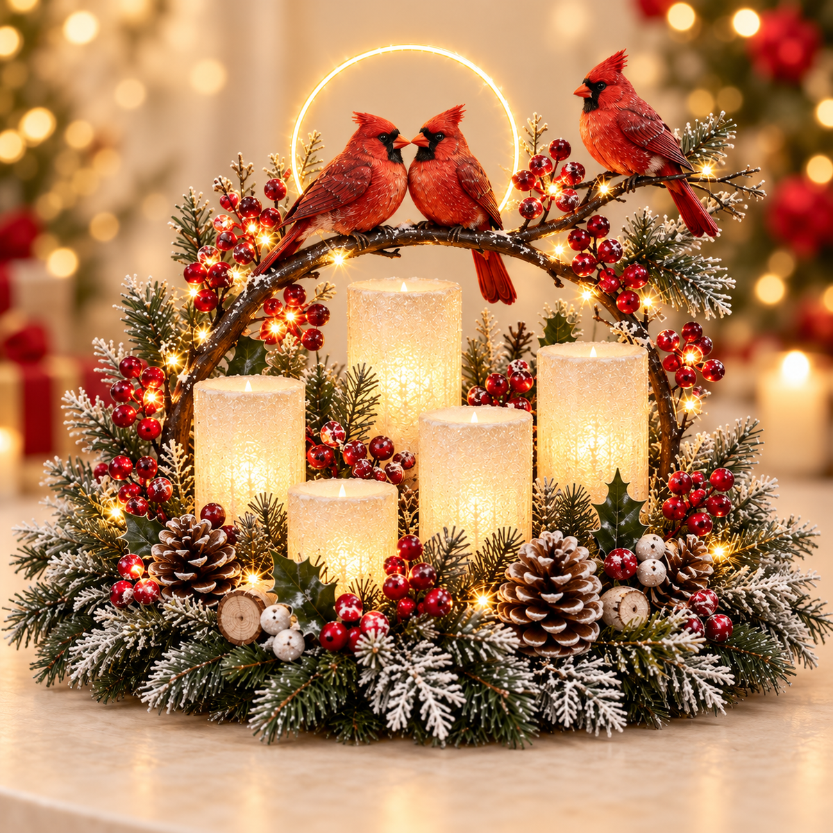 Leuchtende Weihnachtsdekoration mit Flammenloser Kerze