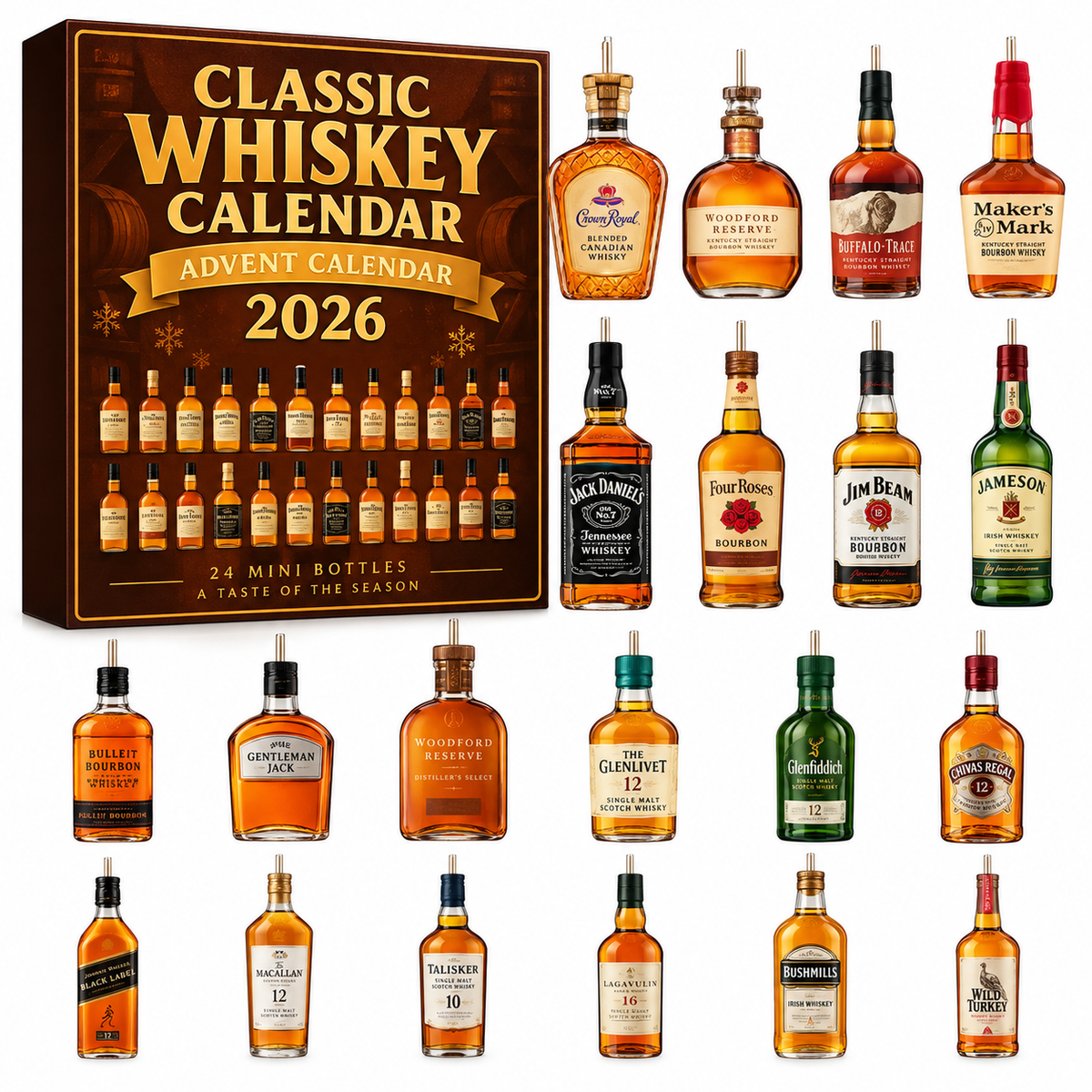 Whisky Adventskalender Klassisch 2026 - 24 Elegante Mini-Flaschen