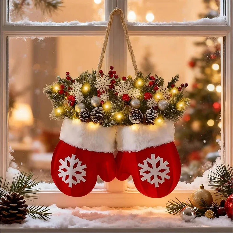 Lichtkranz zu Weihnachten mit Handschuhen