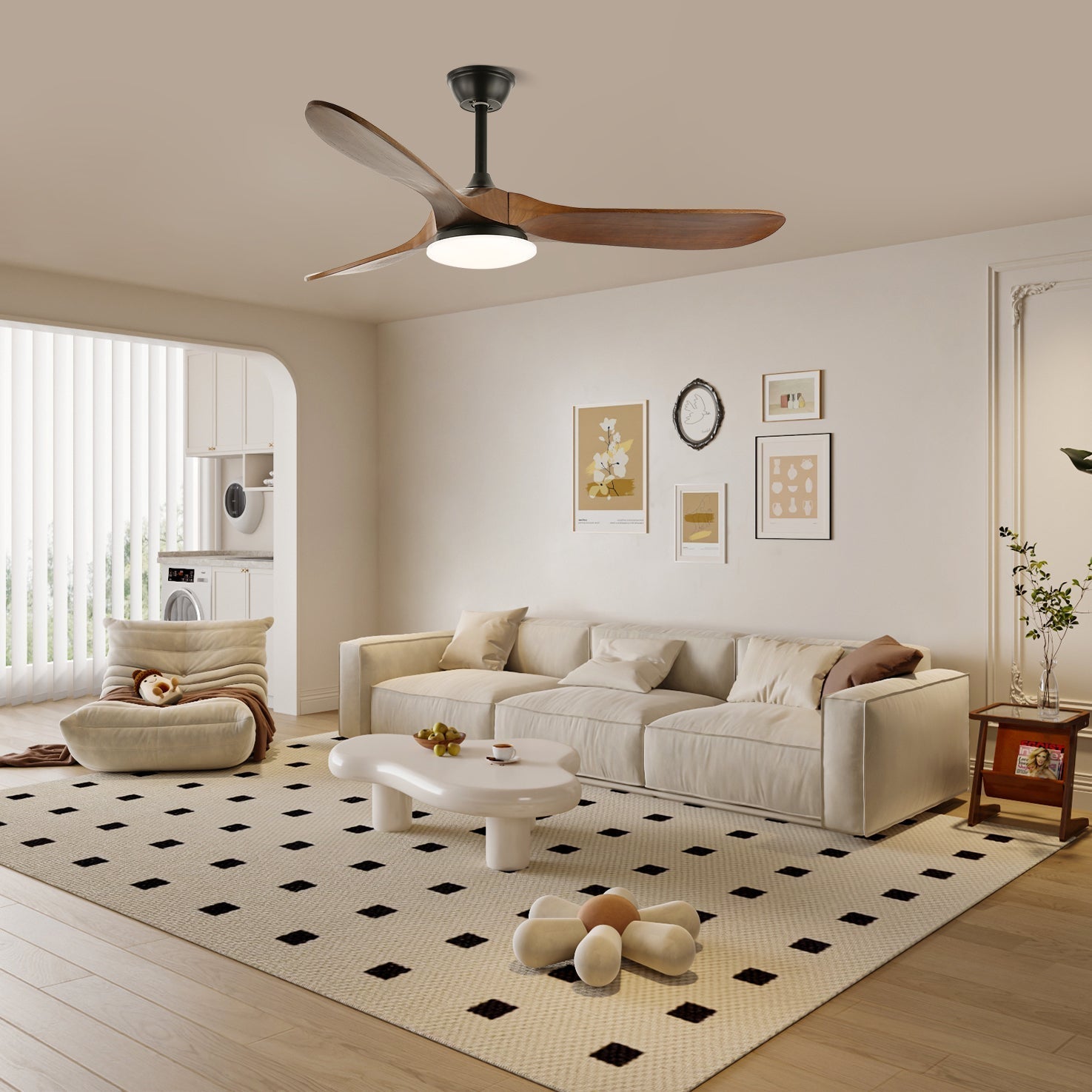 Deckenleuchte | Holzlamellen, Integrierter Ventilator, LED-Beleuchtung 6