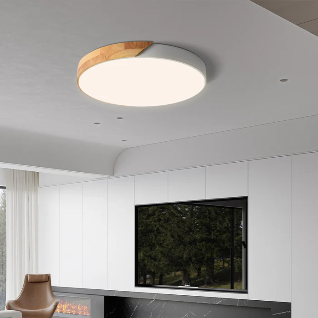 Deckenleuchte | Holzstruktur, Acryldiffusor, Integrierte LED 8