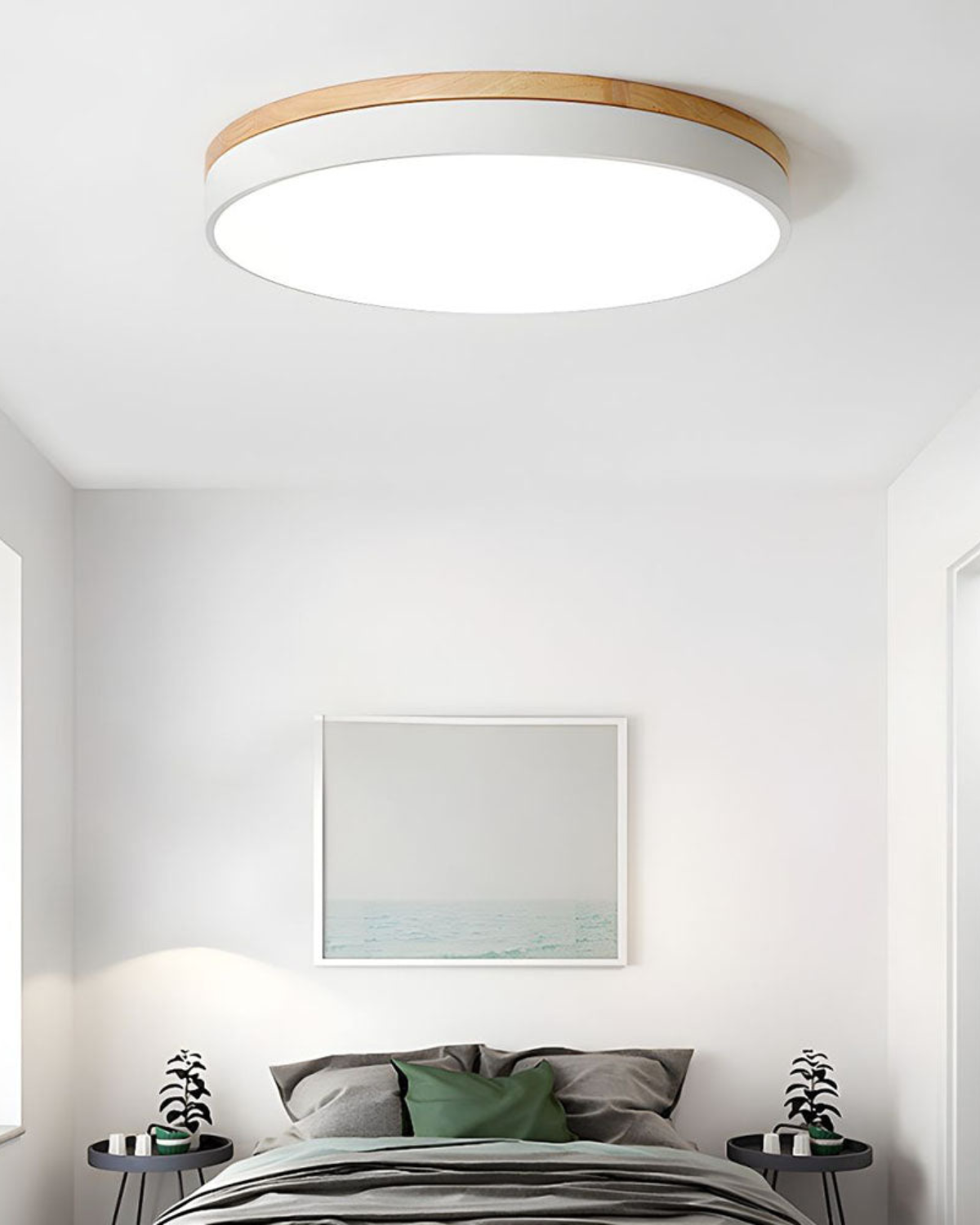 Deckenleuchte | Rundes Design, Holzakzent, Grünes Band 5