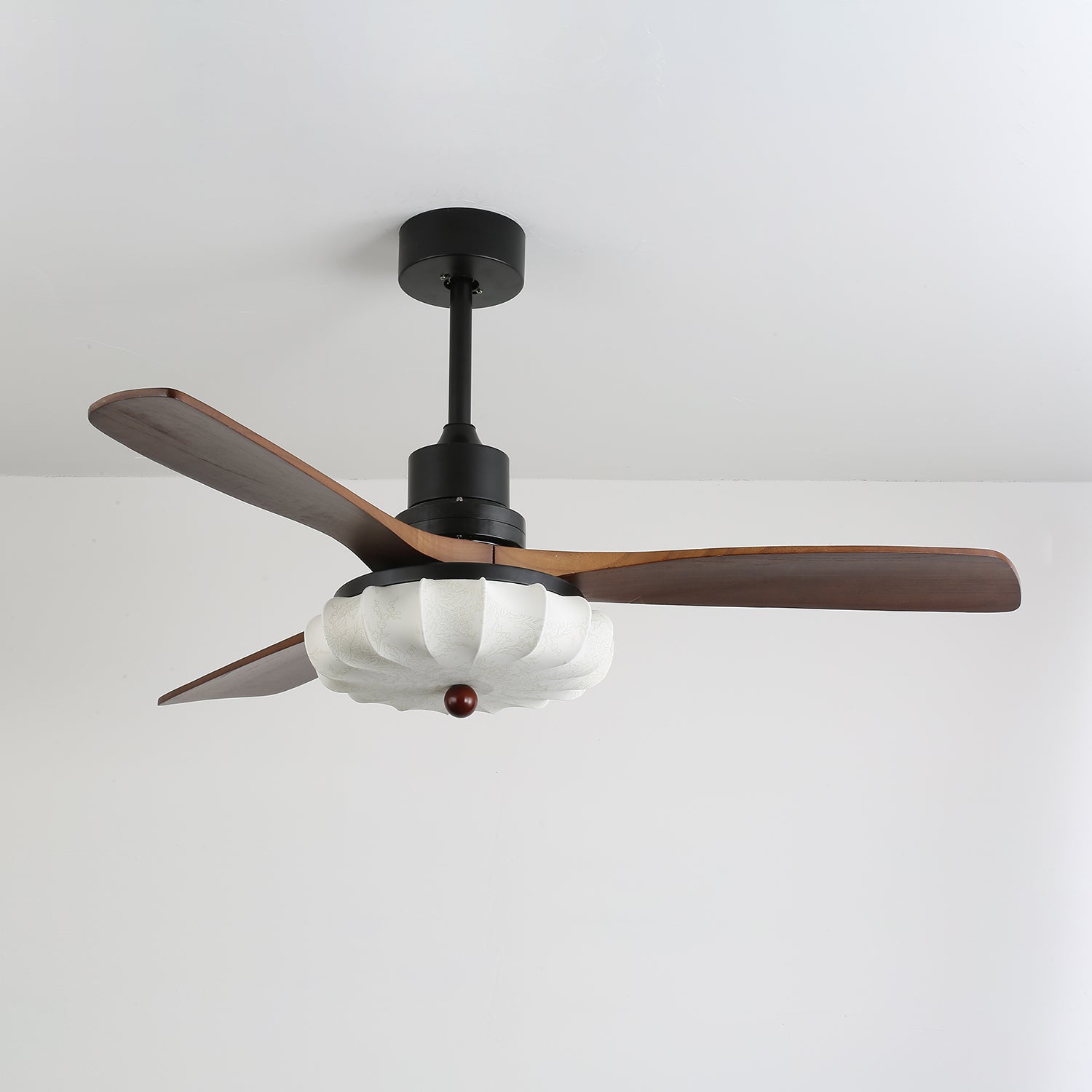 Deckenventilator Mit Licht | Lotus-Stofflampenschirm, Walnussholzflügel 0