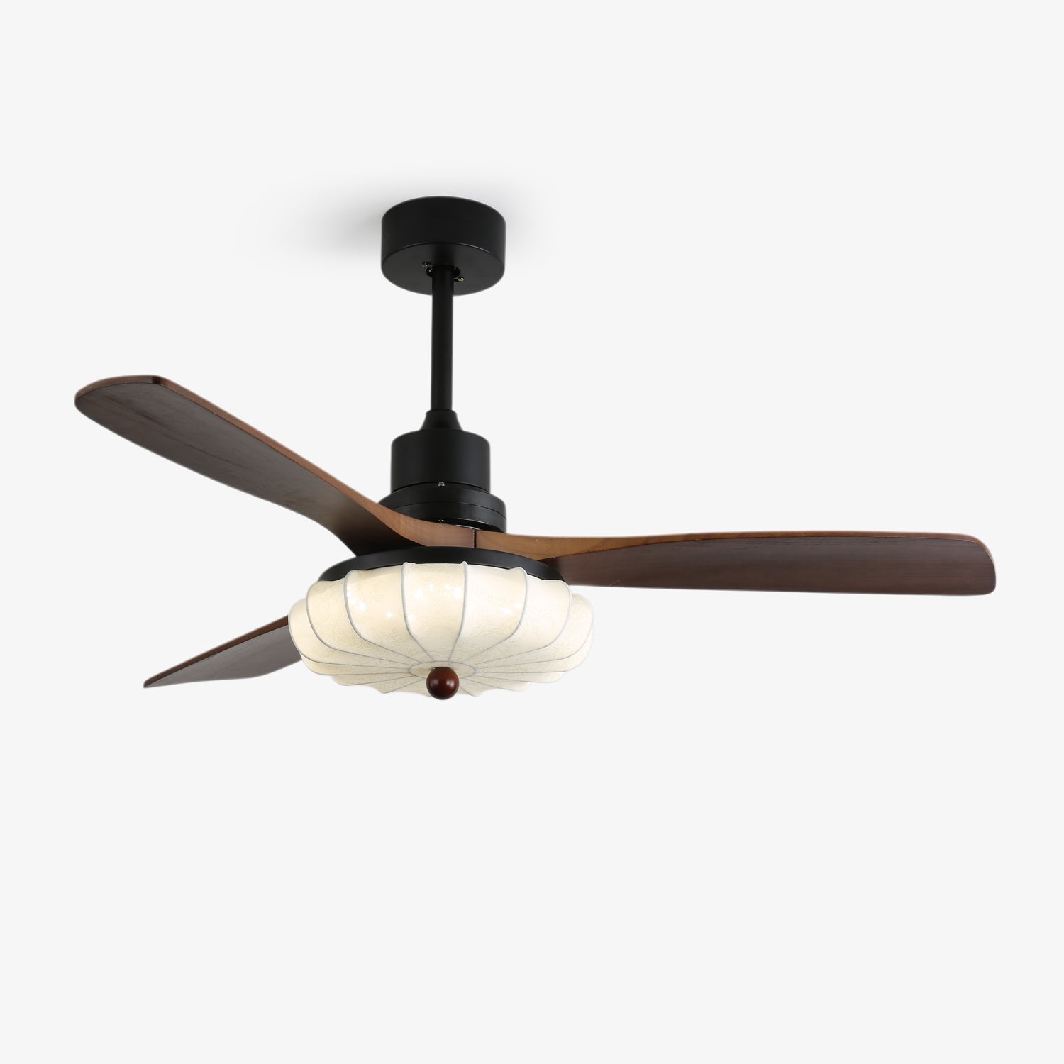 Deckenventilator Mit Licht | Lotus-Stofflampenschirm, Walnussholzflügel 1