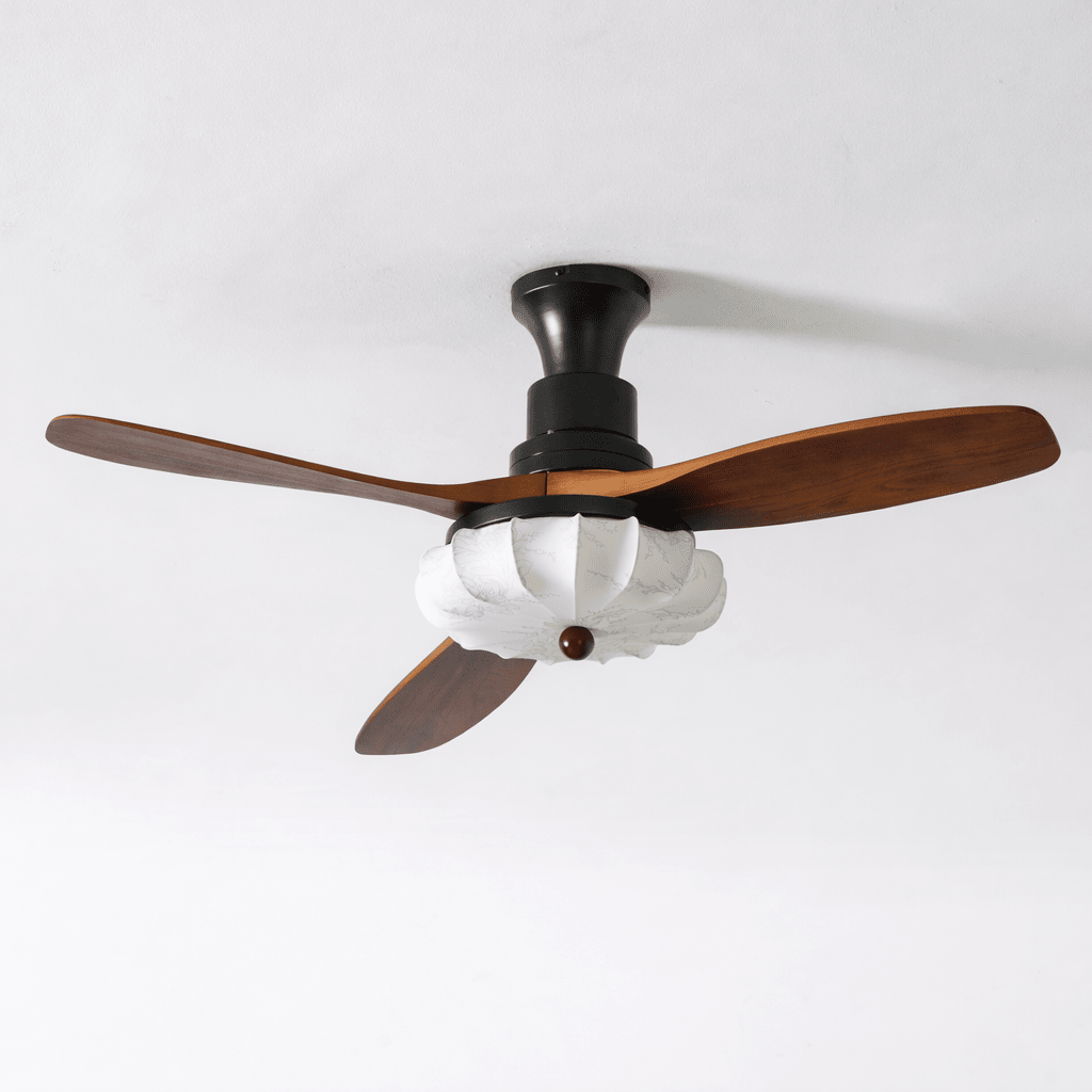 Deckenventilator Mit Licht | Lotus-Stofflampenschirm, Walnussholzflügel 11
