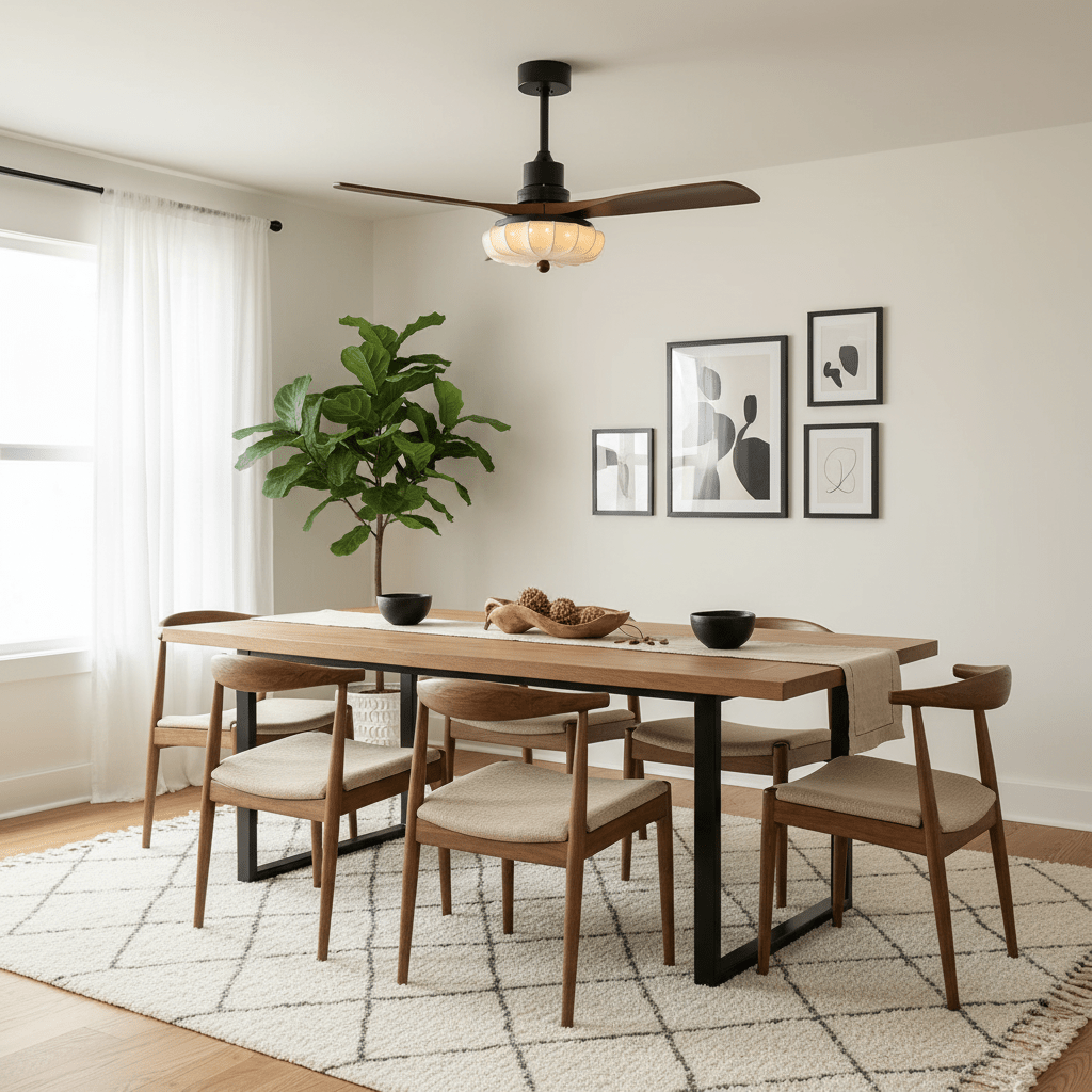 Deckenventilator Mit Licht | Lotus-Stofflampenschirm, Walnussholzflügel 8