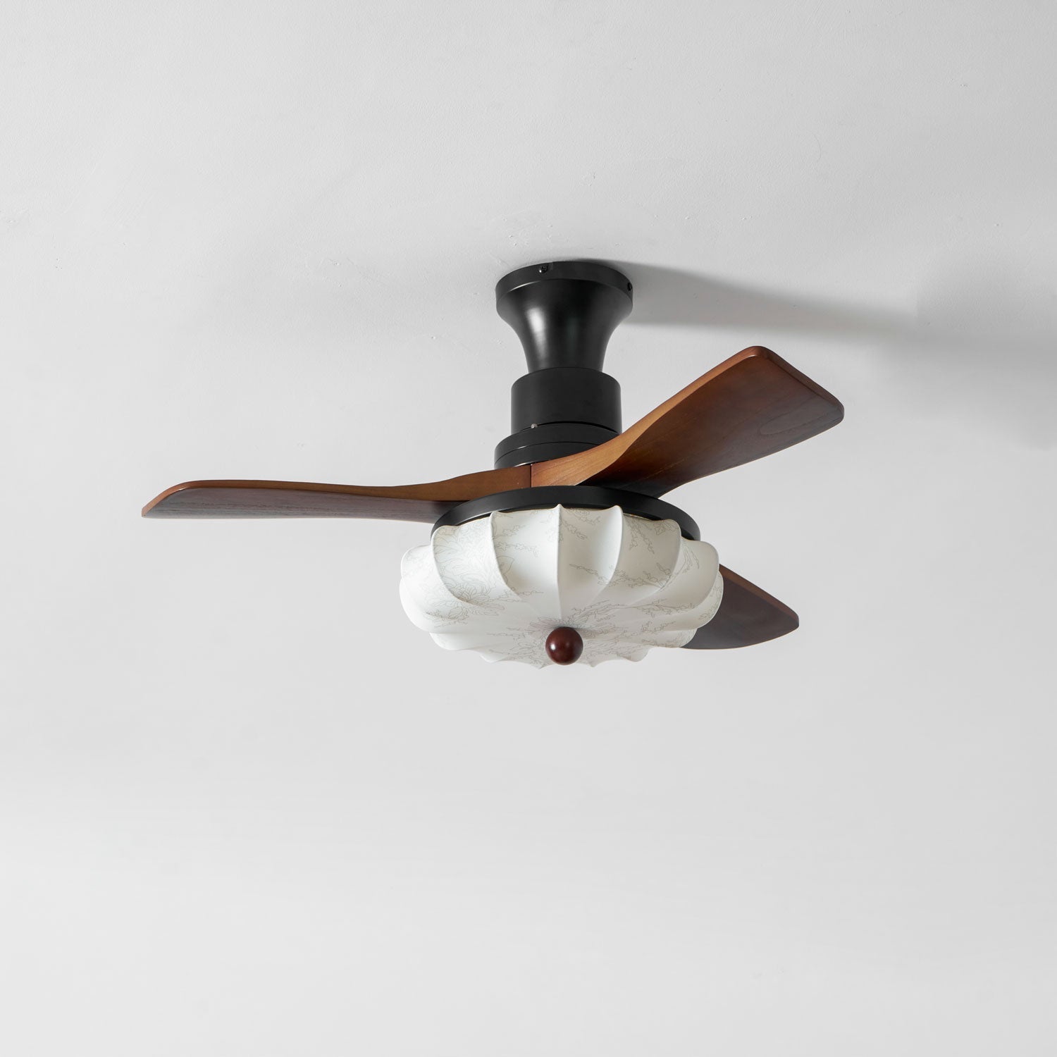 Deckenventilator Mit Licht | Lotus-Stofflampenschirm, Walnussholzflügel 9