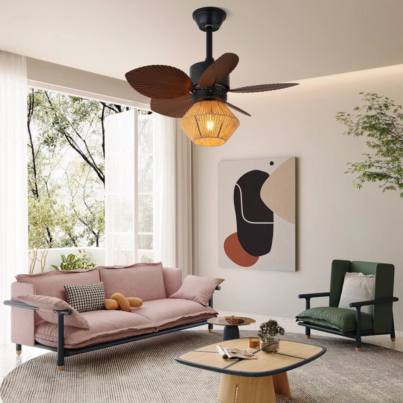 Deckenventilator | Tropisches Rattan, Leise mit Fernbedienung 3