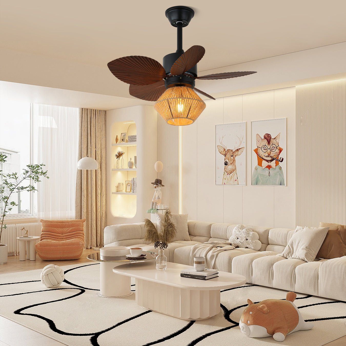 Deckenventilator | Tropisches Rattan, Leise mit Fernbedienung 4
