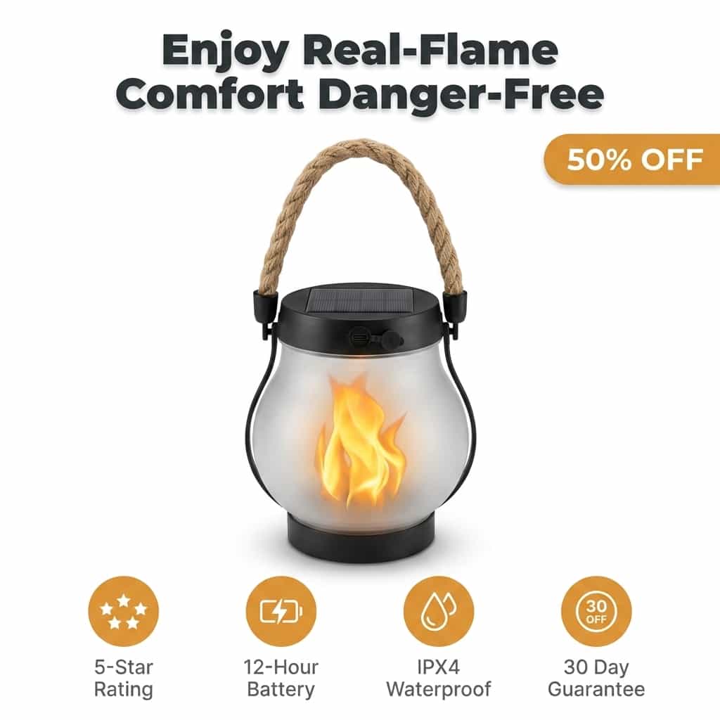 EverFlame Solar Laterne Outdoor – Realistische Flamme für Garten & Terrasse, Wetterfest, Automatische Steuerung, 12 Std. Leuchtdauer 0