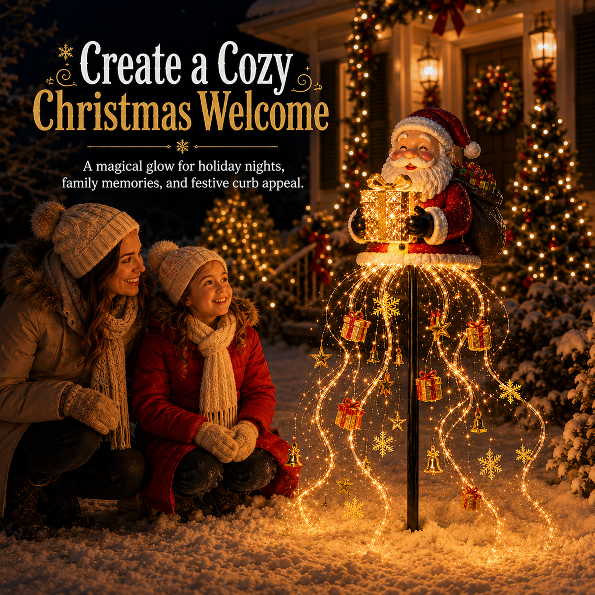 Weihnachtlicher Goldener Lichtbrunnen – Innen- und Außendekoration