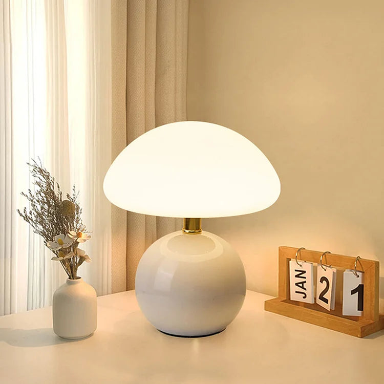 MushLume Französische Vintage-Pilzlampe LED Creme fürs Wohnzimmer