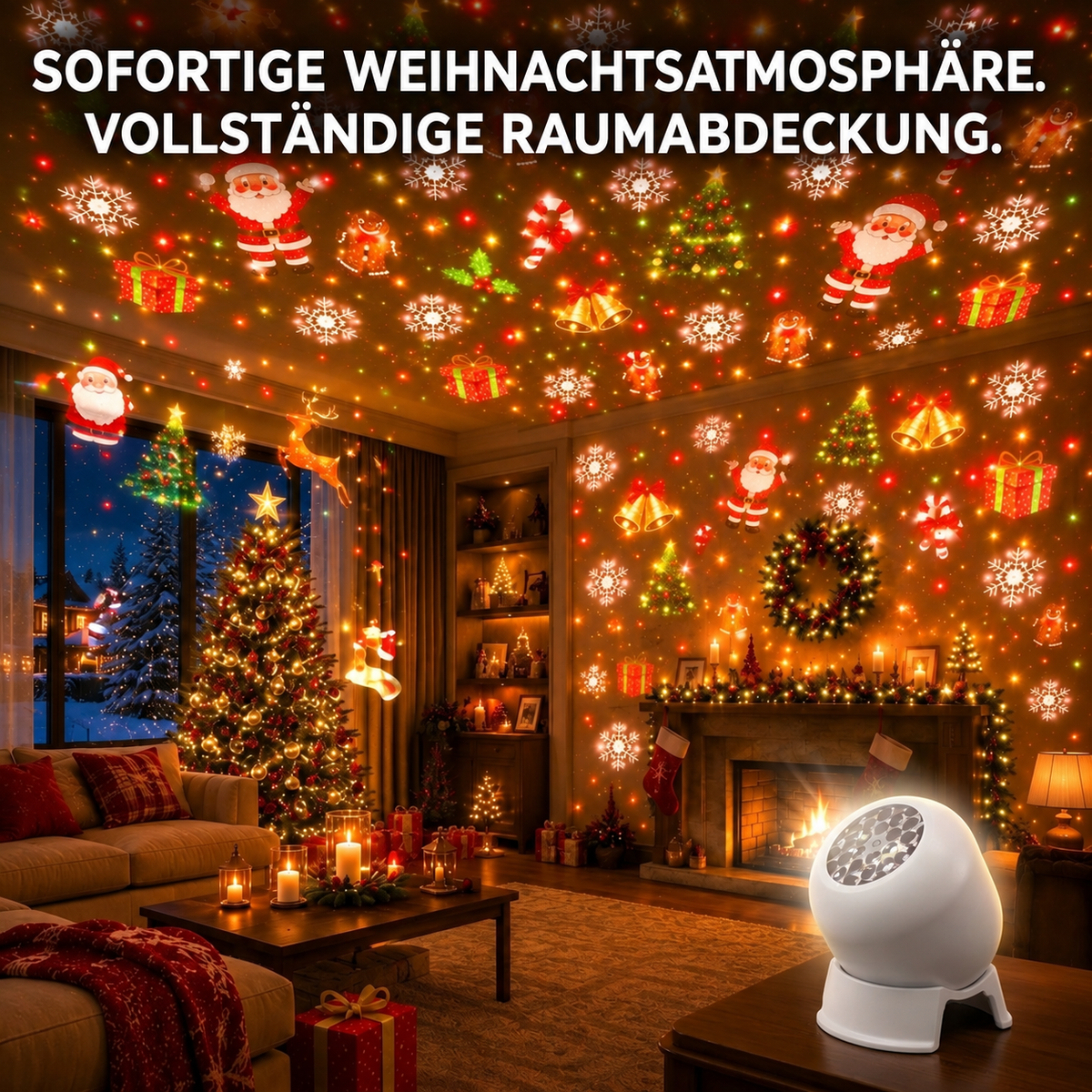 Weihnachtsprojektor Kunststoff Mehrfarbig – LED-Motive, USB, Tischdeko