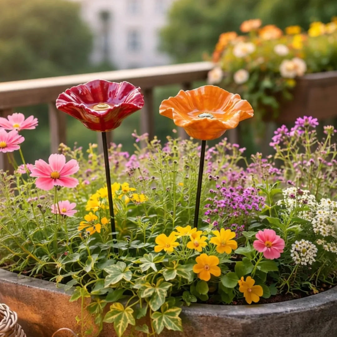 Garten Dekoration | Handgefertigte Wetterfeste Keramik-Bienenblüten, 4er-Set 6