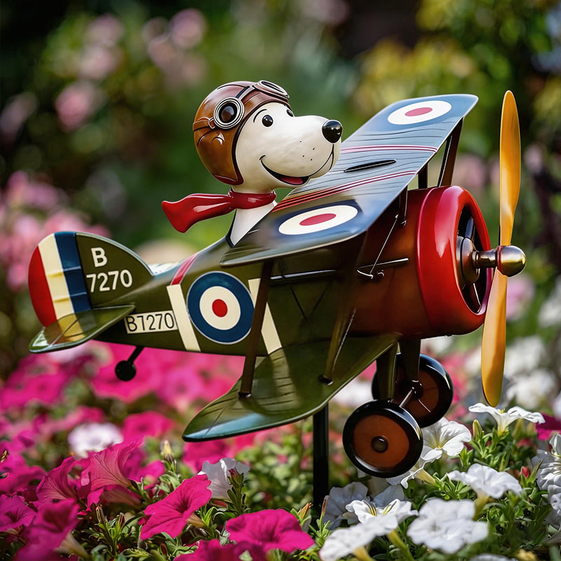 Garten Windspiel | Rotierender Propeller, Vintage Doppeldecker 2