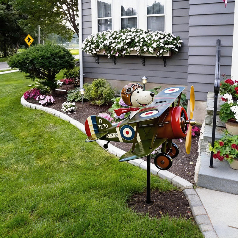 Garten Windspiel | Rotierender Propeller, Vintage Doppeldecker 3